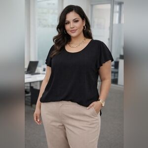 Torrid Plus Size Black Flutter Sleeve Top Flowy Lightweight Chic Casual Workwear